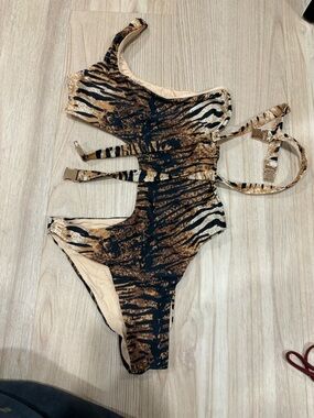 Meshki Black and Brown Animal-Print One-Piece Swimsuit